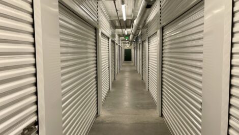 Indoor storage unit hallway at the Towne Storage Redwood Storage Facility