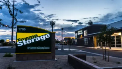Sign and outdoor view of storage of Towne Storage Southern