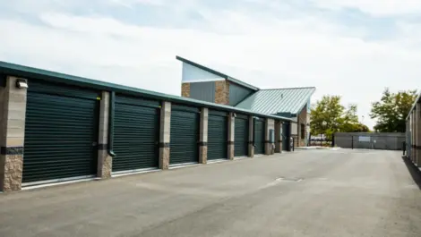 Row of outdoor storage units at the Towne Storage Colt Plaza Storage Facility