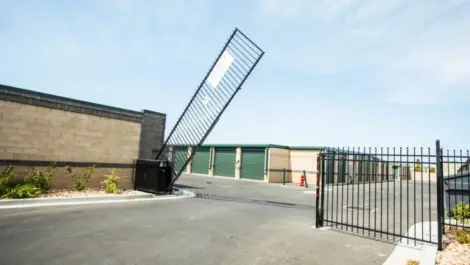 Front gate open at the Towne Storage Colt Plaza Storage Facility