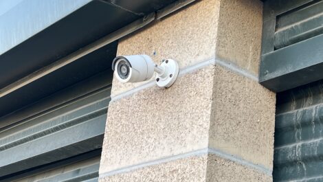 Wall mounted security camera at the Towne Storage Monarch Meadows Storage Facility