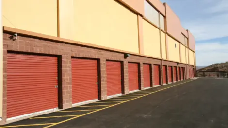 Row of outdoor storage units at the Towne Storage St. George Storage Facility
