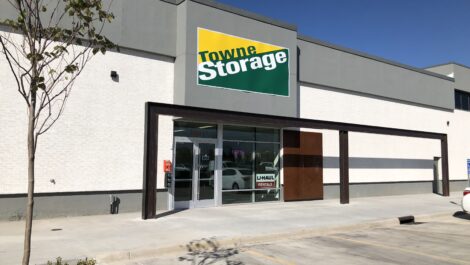 Main sign above the entrance at the Towne Storage Urban Edge Storage Facility