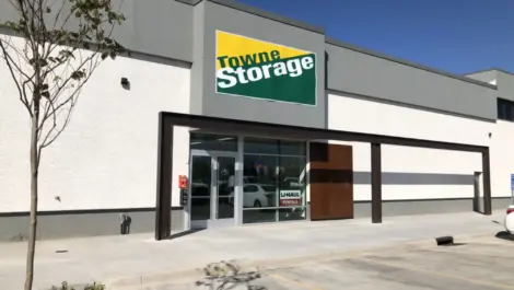 Main sign above the entrance at the Towne Storage Urban Edge Storage Facility